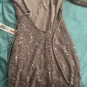 Jump Taupe Sequin Lace Backless Dress